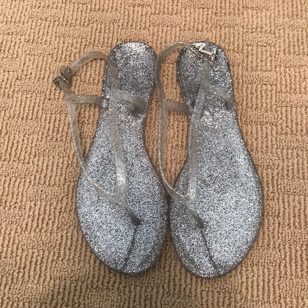 J.Crew Silver Glitter Jelly Thong Sandals